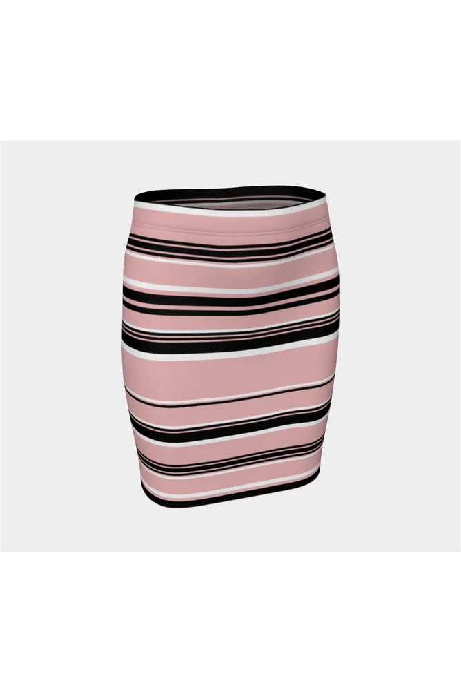 Pressed Rose & Black and White Stripes Fitted Skirt