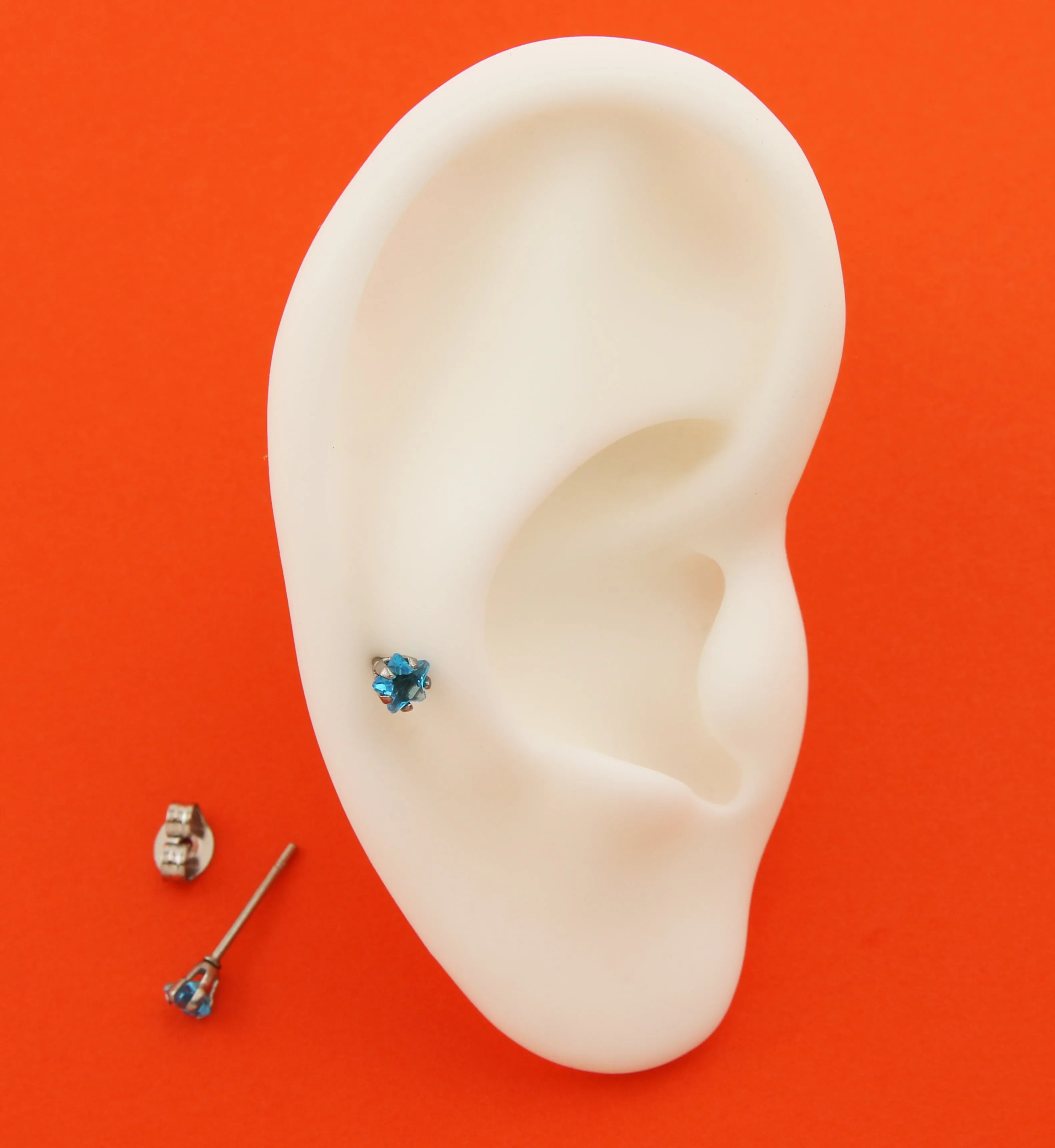 Prong Star Aqua CZ Stainless Steel Stud Earrings