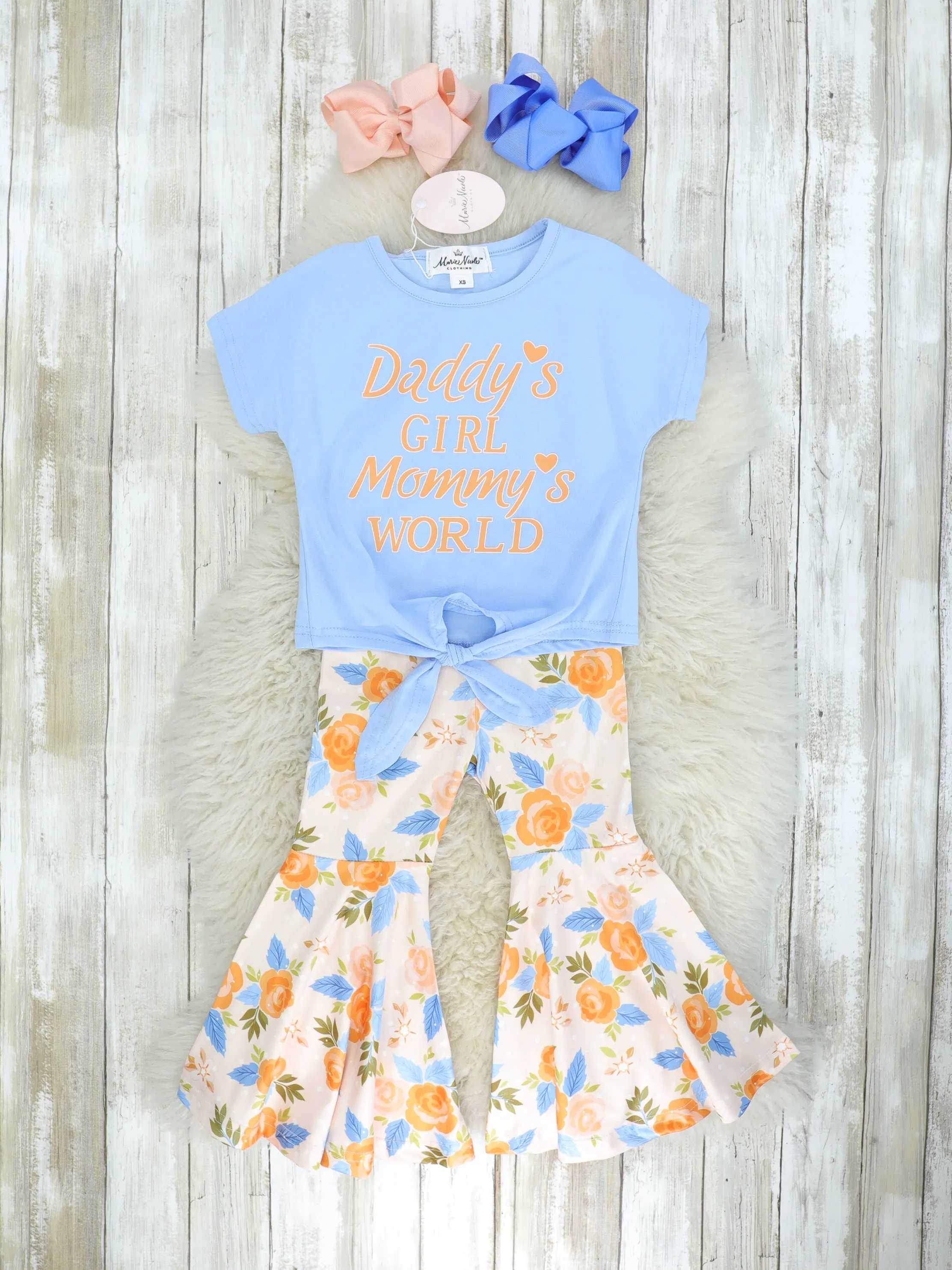 "Daddy's Girl, Mommy's World" Floral Bell Bottoms Outfit