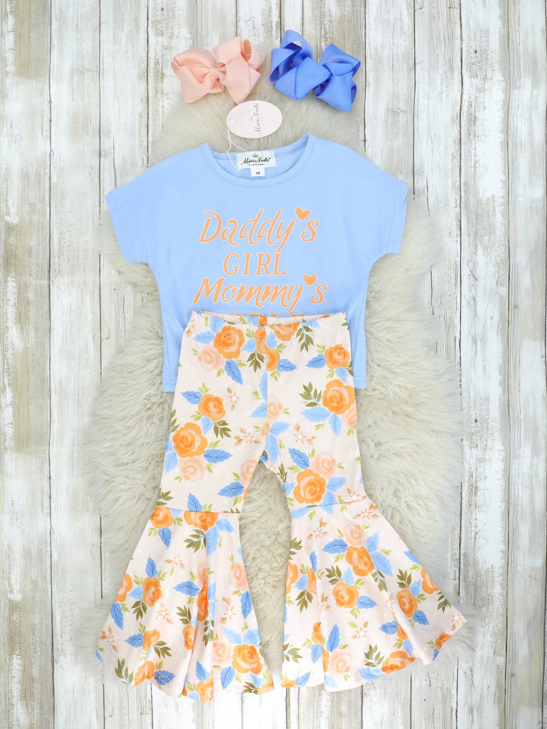 "Daddy's Girl, Mommy's World" Floral Bell Bottoms Outfit