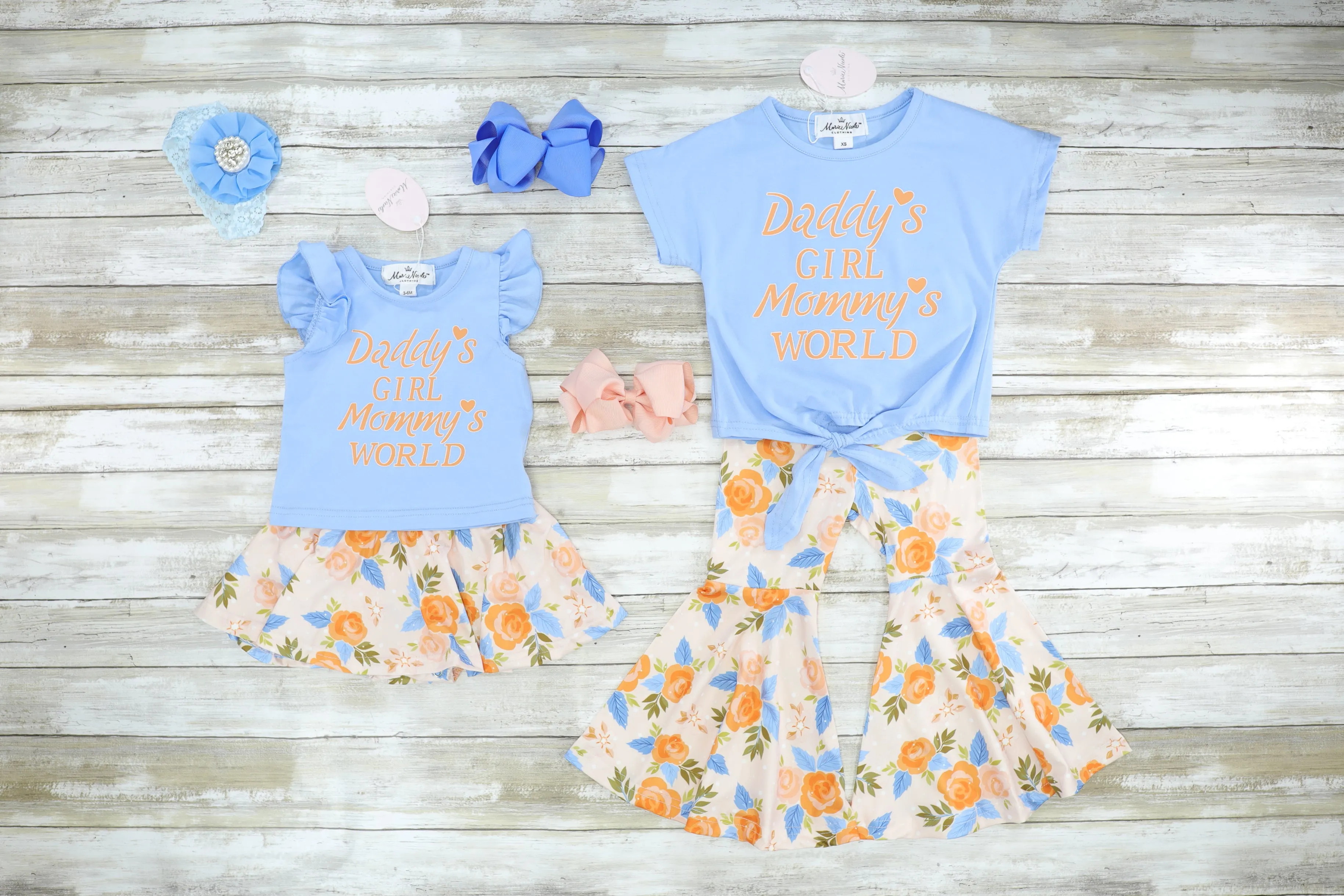 "Daddy's Girl, Mommy's World" Floral Bell Bottoms Outfit