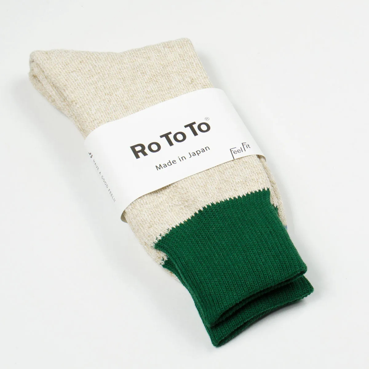 RoToTo - Doubleface Silk / Cotton Socks - Green / M. Beige