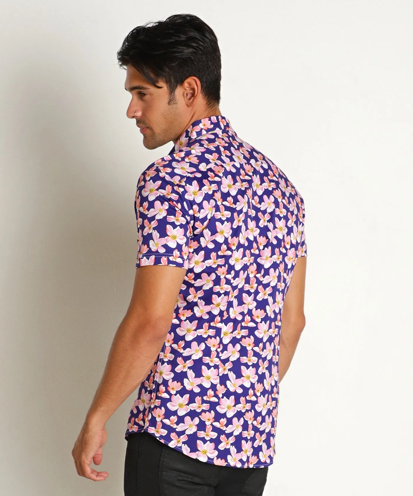 Stretch Jersey Knit Shirt (Pink Navy Floral)