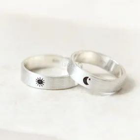 Sun and Moon Ring in sterling silver, Couple Rings - Custom Personalized Initial Ring