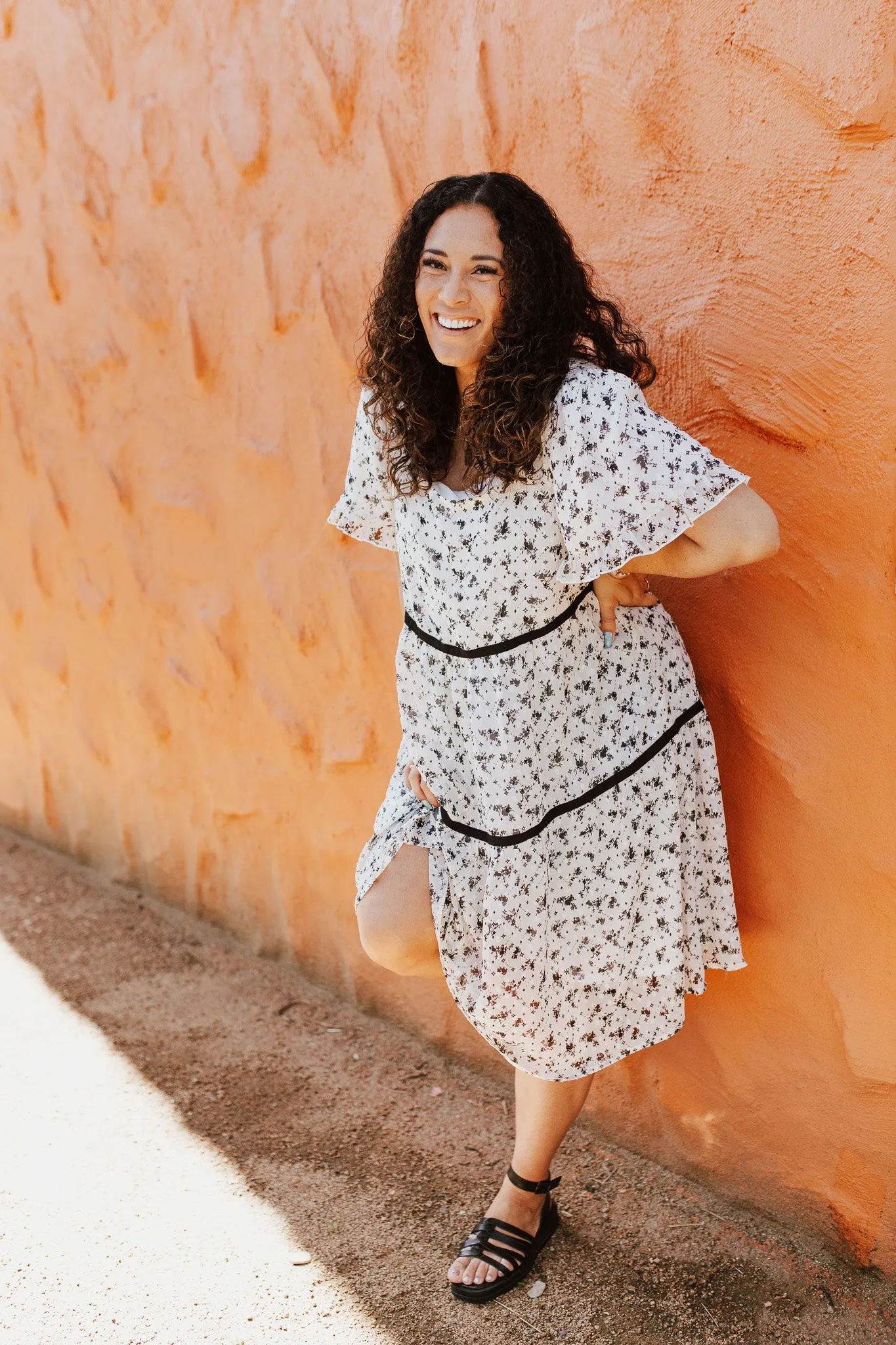 The Canton Floral Midi Dress in Ivory Multi