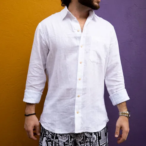 The Casa Blanca - Long Sleeve White Linen Shirt