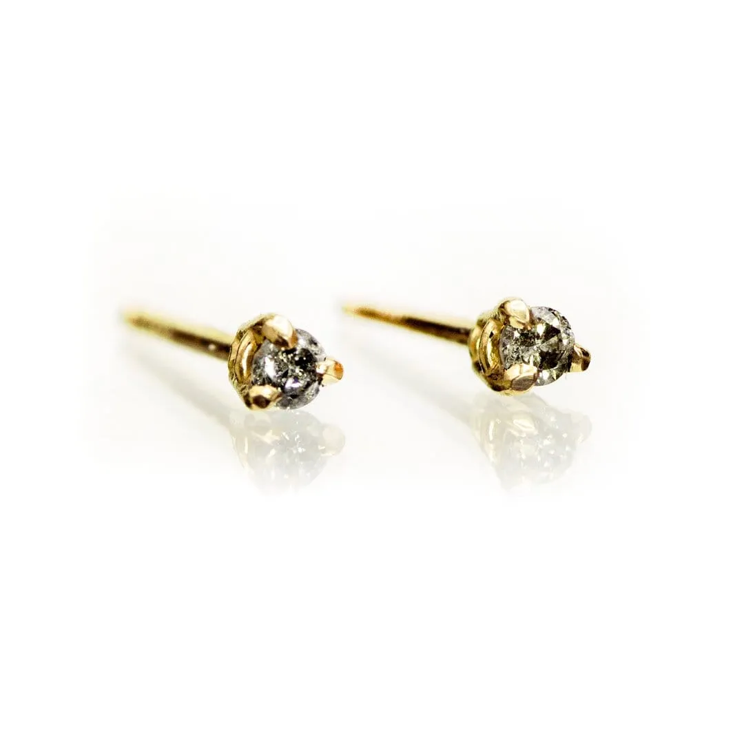 Tiny Gray Salt & Pepper Diamond Prong Set Stud Earrings (Pair)