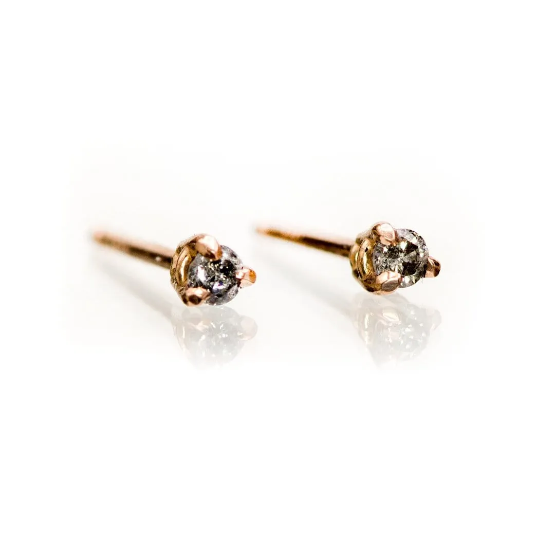 Tiny Gray Salt & Pepper Diamond Prong Set Stud Earrings (Pair)