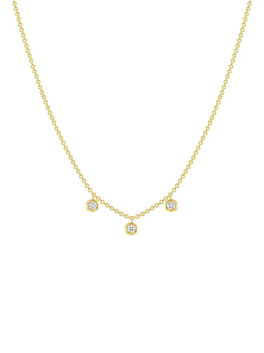 Trio Diamond Bezel Necklace 14K