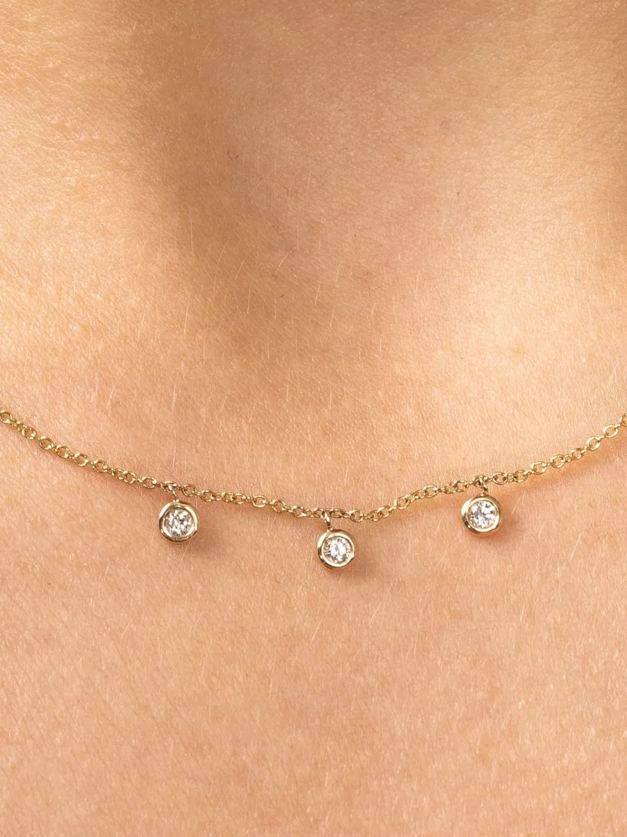 Trio Diamond Bezel Necklace 14K