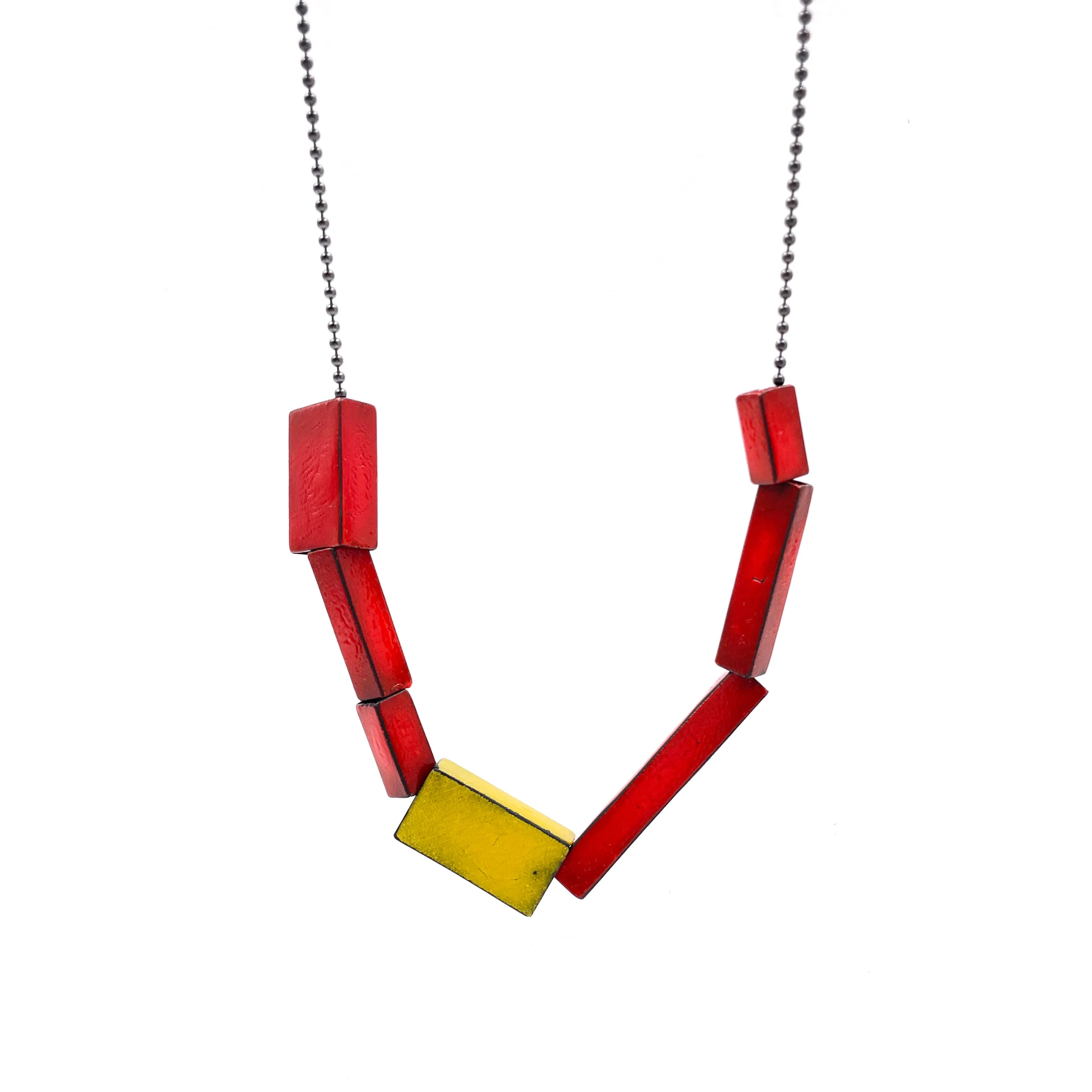 Tube Pendant Necklace, Red & Yellow