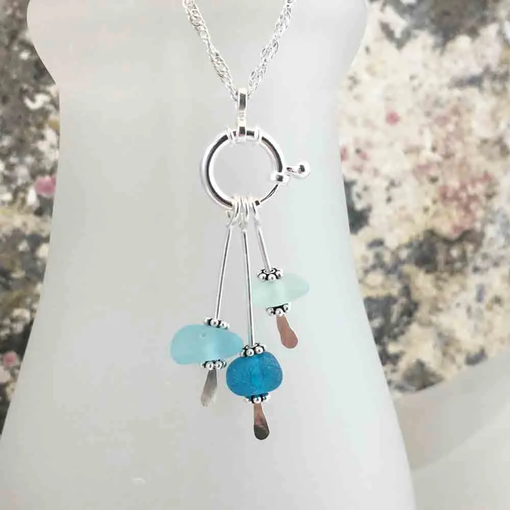 Turquoise, Aqua, and Seafoam Sea Glass Sea Spray Necklace | #1668