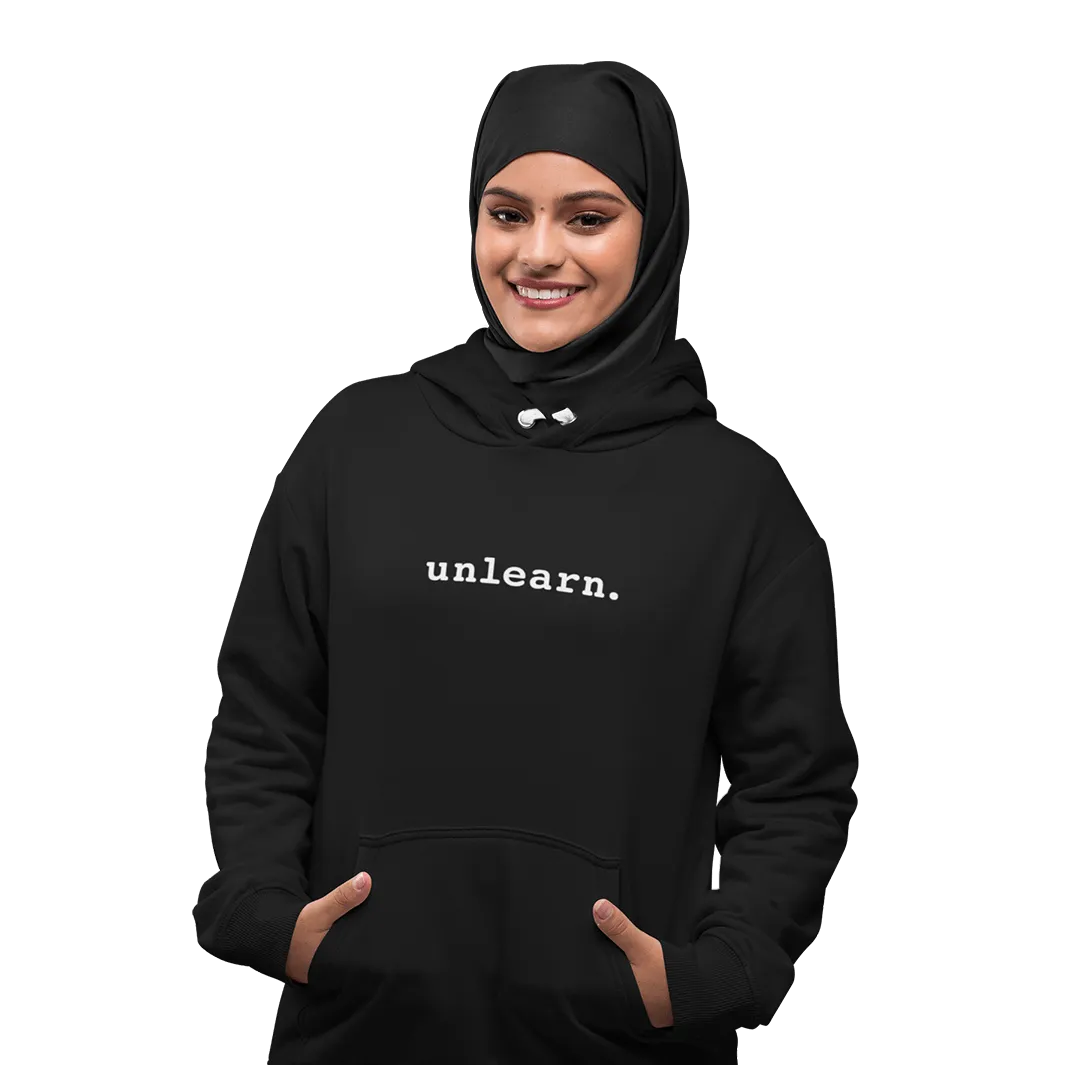 unlearn. Logo - Relaxed Fit Black Fleece Pullover Hoodie