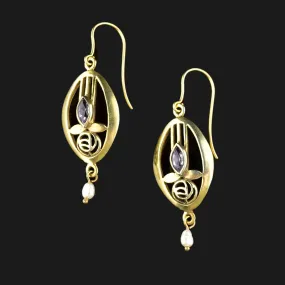 Vintage Arts and Crafts Style Amethyst Pearl Earrings