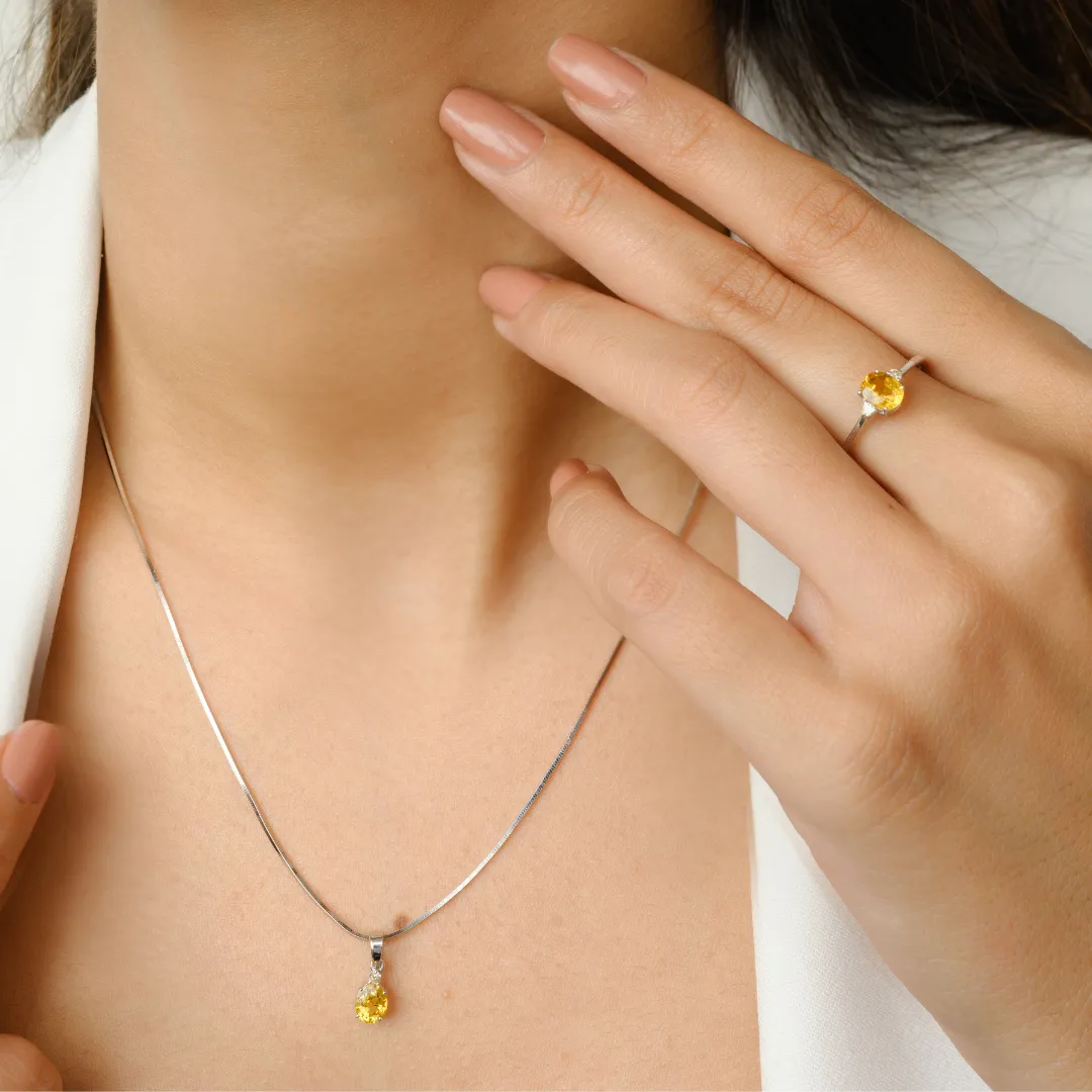 White Gold Yellow Sapphire Combo Jewelry Set