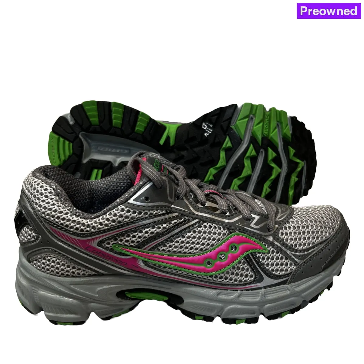 Women's Grid Cohesion TR7 Trail Running Grey/Green/Fuchsia Size 6.5M -Preowned