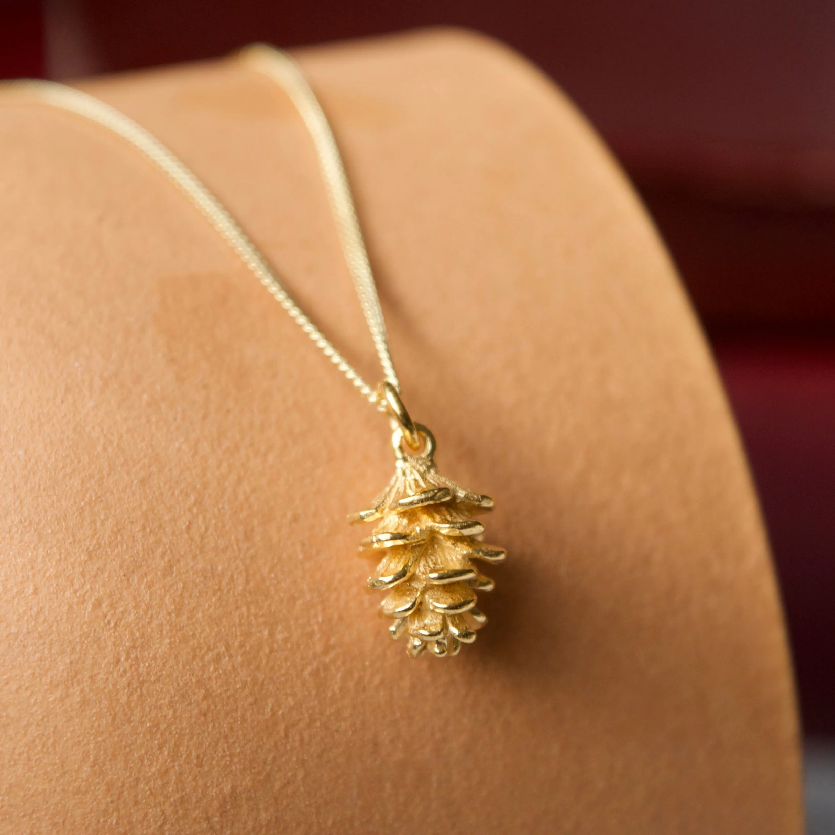 Yellow Gold Tiny Pinecone Charm Necklace