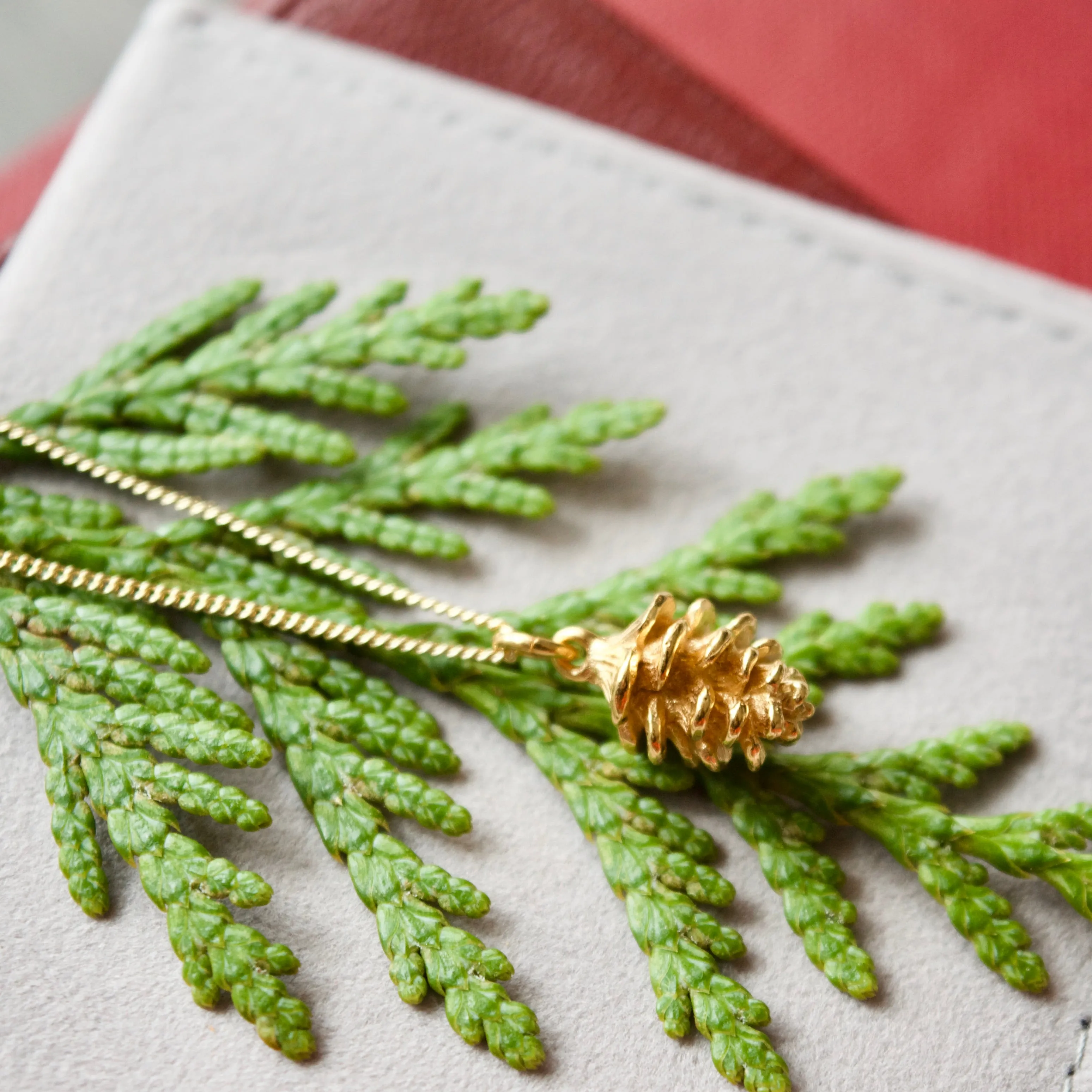 Yellow Gold Tiny Pinecone Charm Necklace