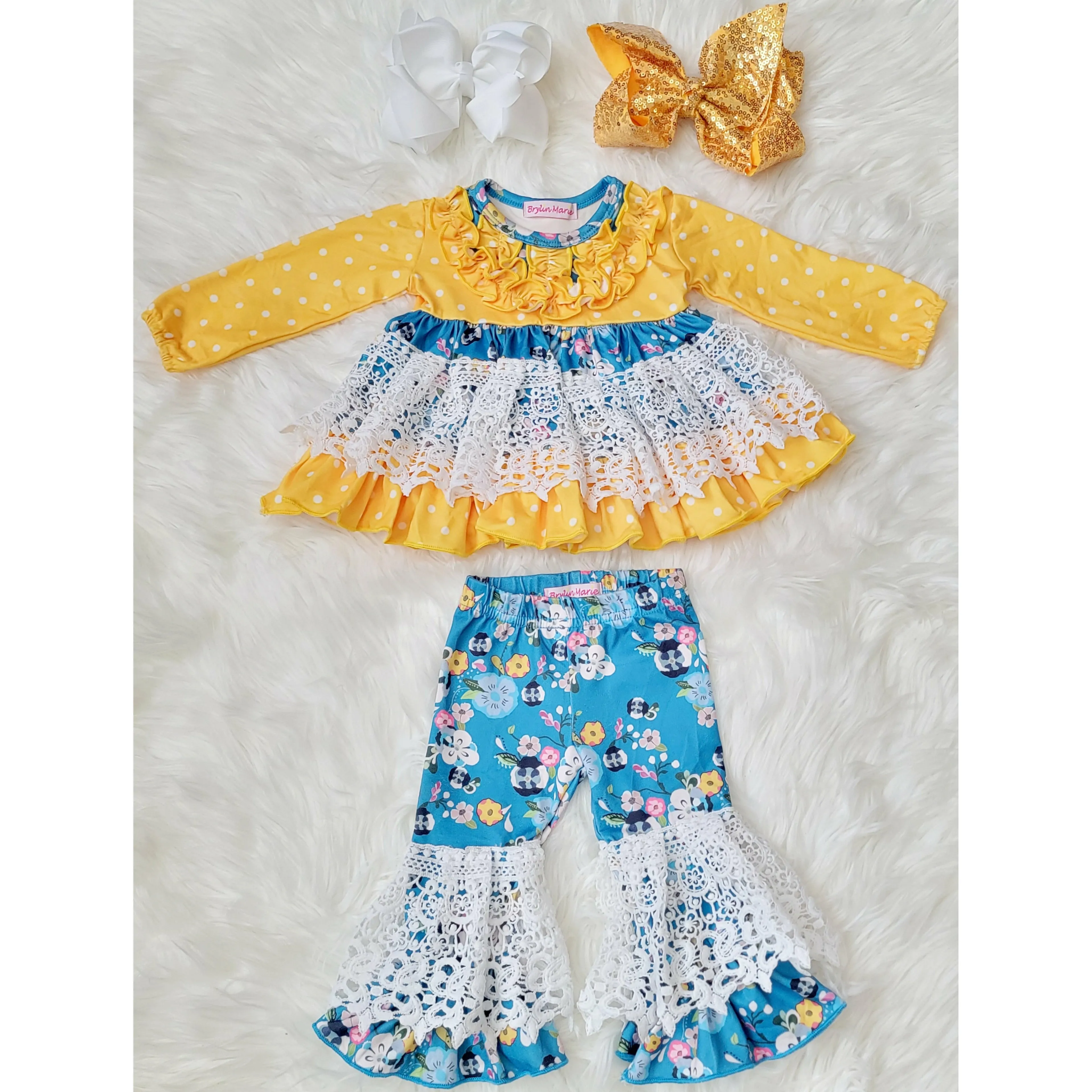 Yellow Polka Dot Lace Set