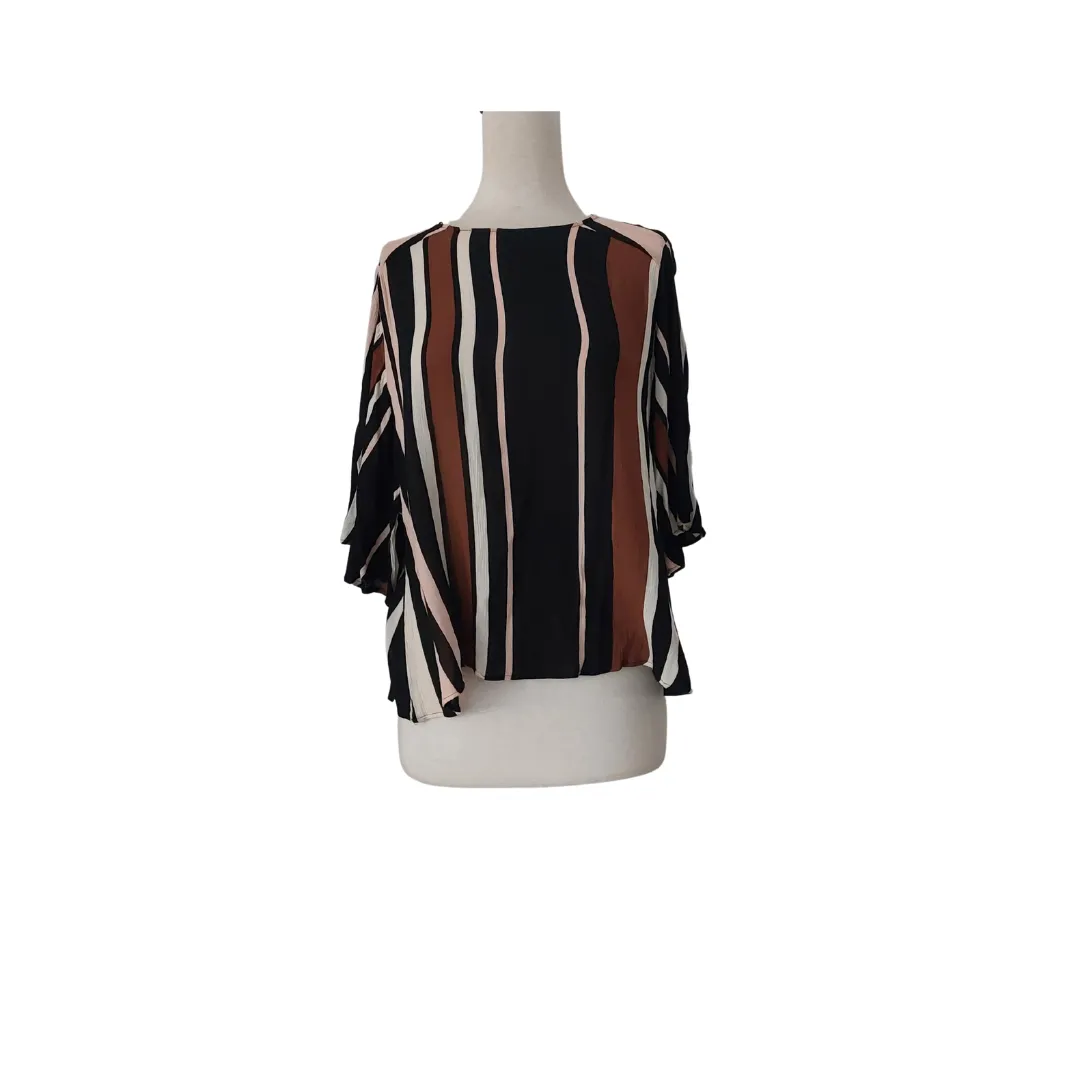 ZARA Brown & Pink Multi-colour Striped Top | Pre Loved |